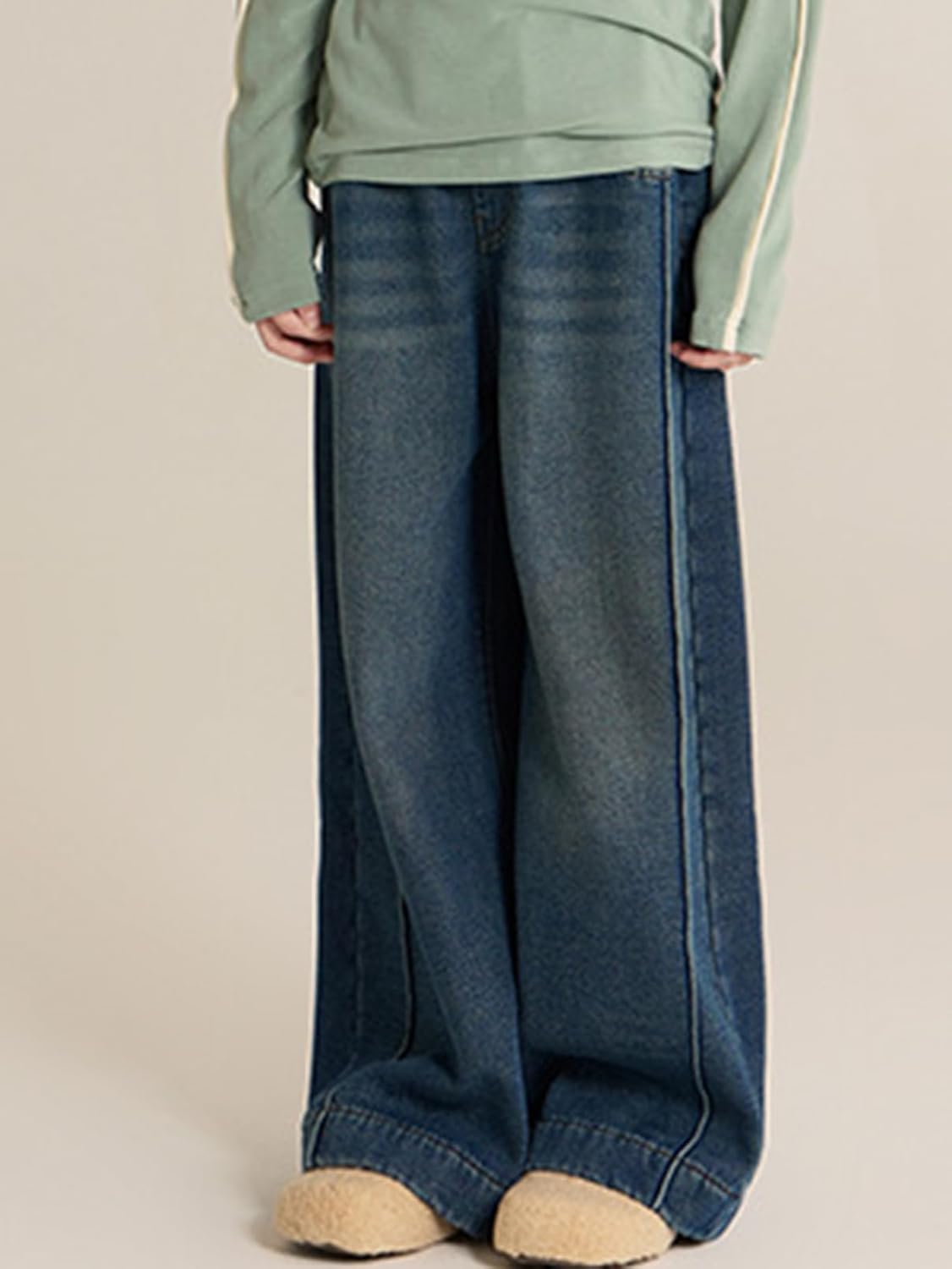 [FDGFJ] あったか デニムパンツ 裏起毛 ガールズ ロングパンツ ワイド 長ズボン ジーパン Gパン キッズ ボトムス 女の子