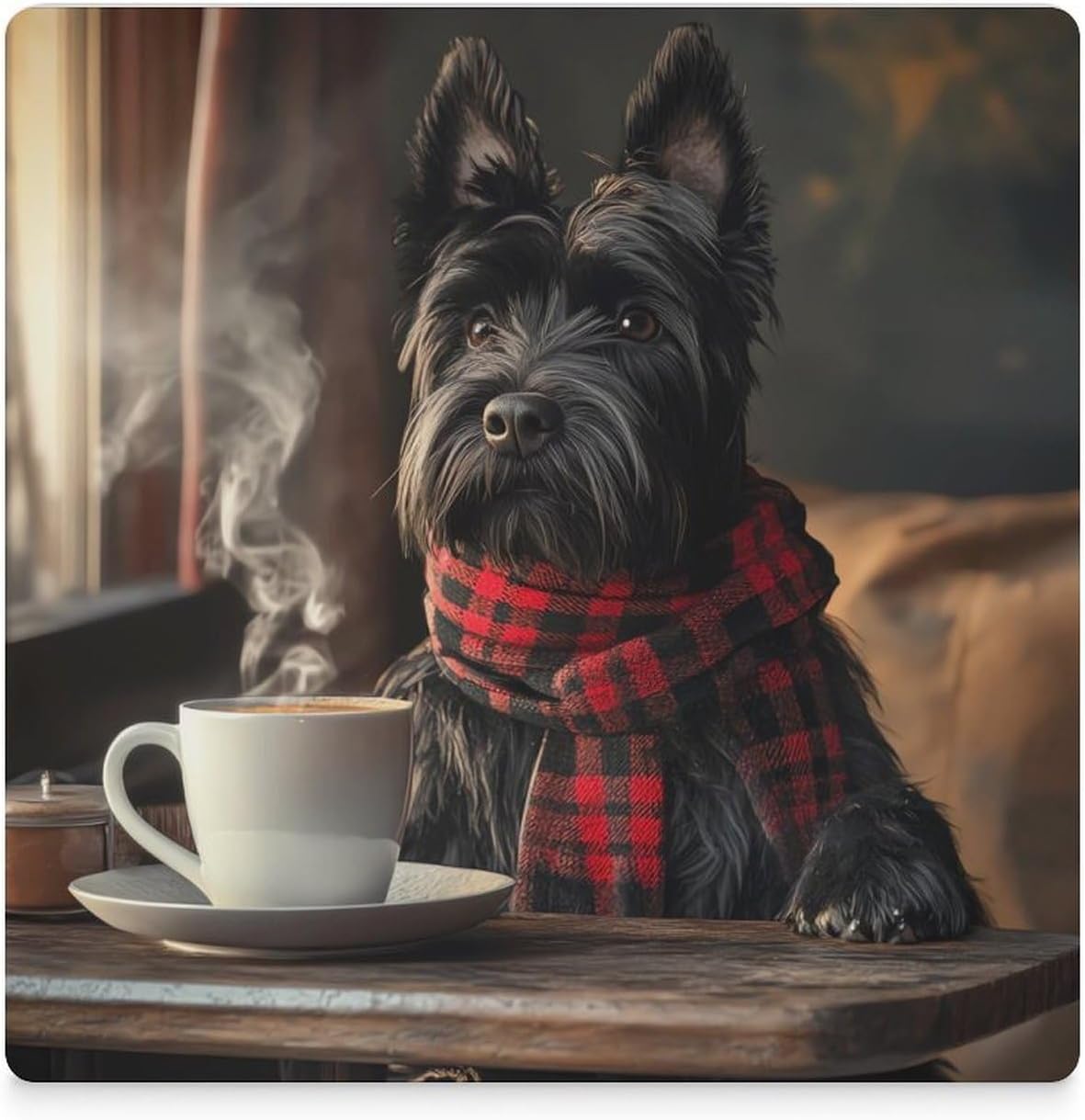 Cute Scottish Terrier Dog Ceramic Coasters Set Square Drink Coasters Table Coaster for Kitchen Desktop Decor