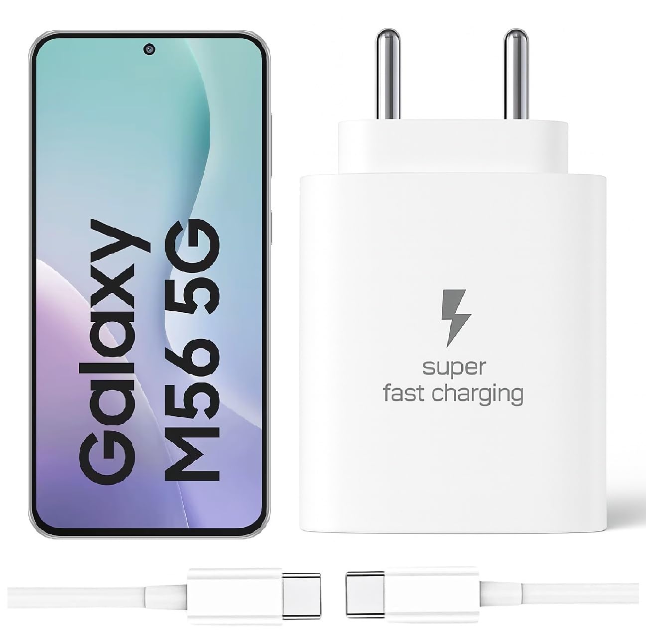 25W Type-C Charger with Cable Compatible with Samsung-Galaxy M56 5g | Super Fast Charger Adapter for S23/S24/S25/S21Fe/A14/M17/M06/M07/M05/F05/F15/F06/M36/A55/ F17/A16/M16/A56/A36/A35/A34/A26, White