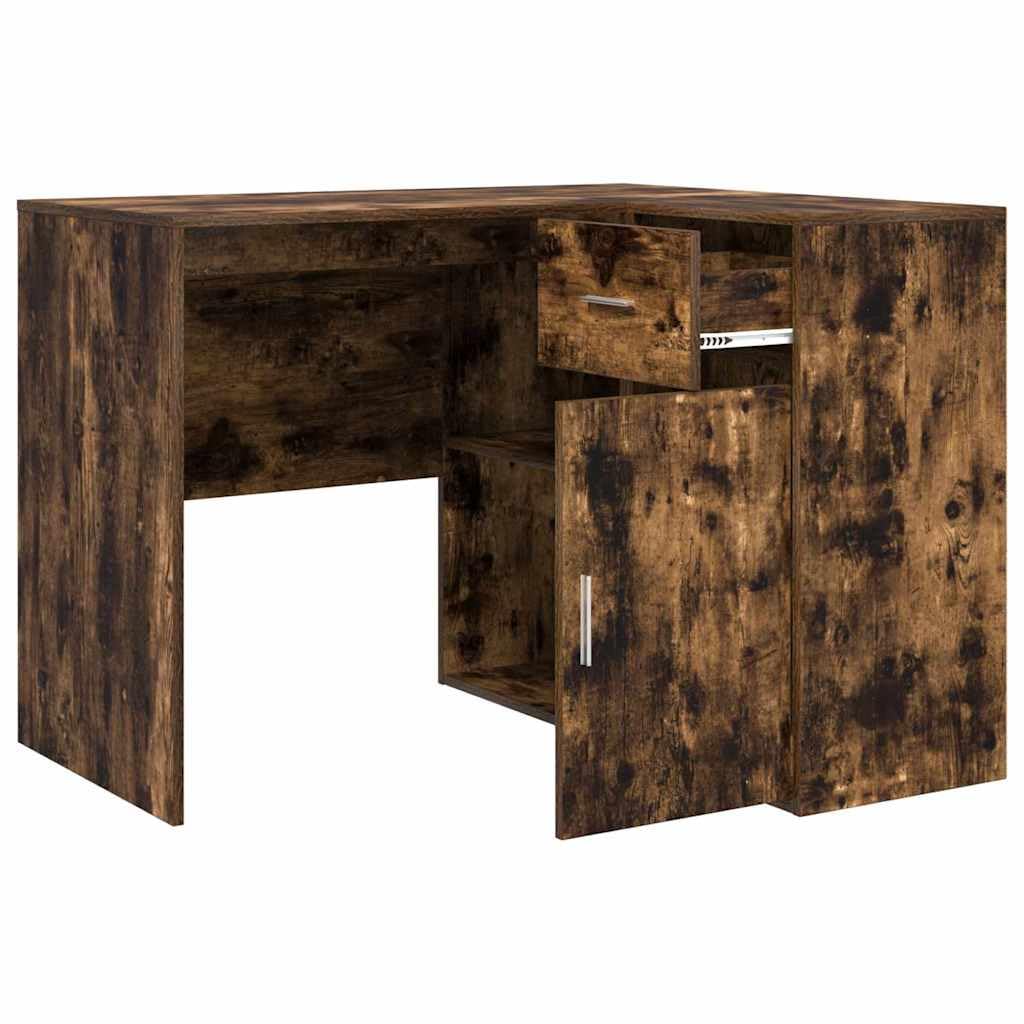Scrivania angolare con mensola, rovere affumicato, 102 x 50 x 75 cm, materiale in legno, scrivania per computer per casa, ufficio, gioco, scrittura