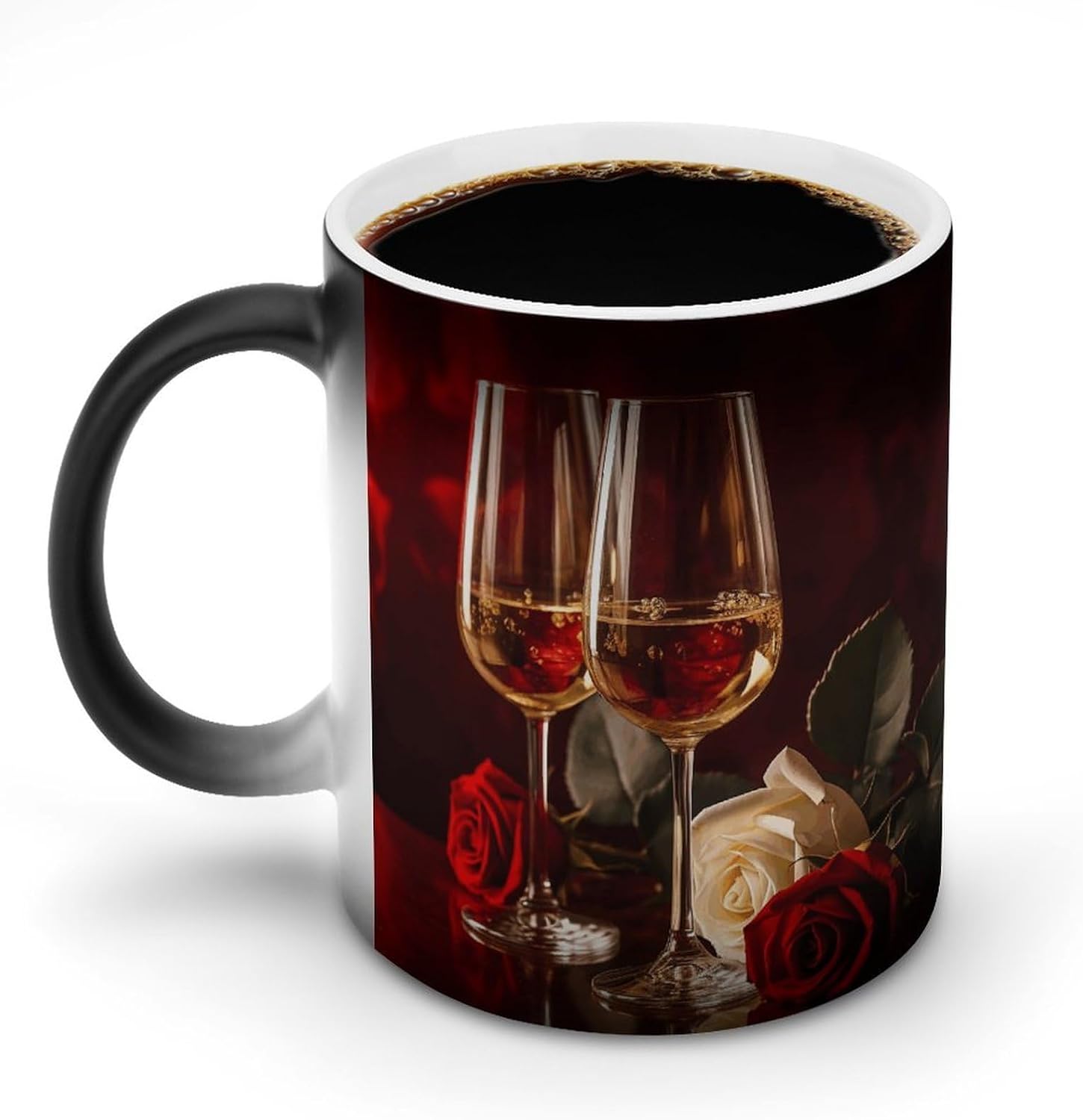 Two Glasses of White Wine Mug Personalized Ceramic Discoloration Coffee Mug Heat Sensitive Color Changing Cup Print Large Handle Design Daily Office And Home Use 12 OZ/350 ML