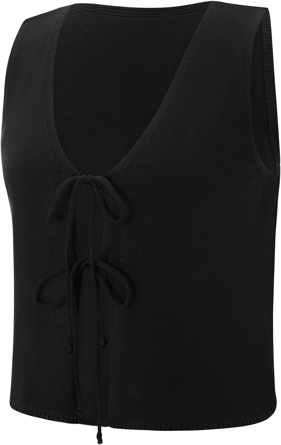 Women Sleeveless Knit Vest Top V Neck Open Front Tie Up Crochet Crop Top Casual Vintage Y2k Sweater - Image 4