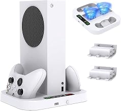 TwiHill Suporte de resfriamento para Xbox Series S com carregador de controlador, estação de carregamento de ventilador de resfriamento ajustável Acessórios de encaixe para console Xbox Series S