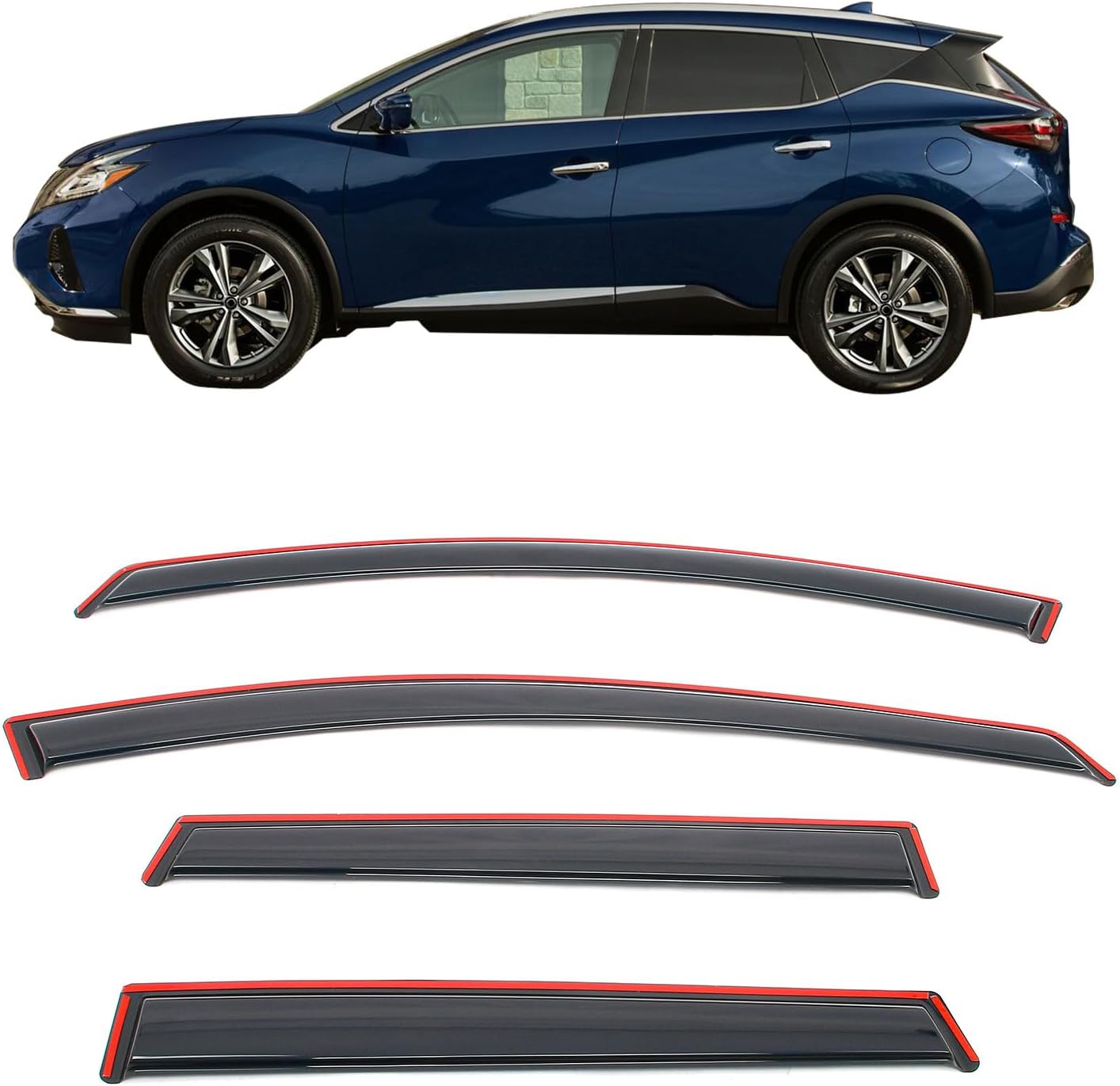 IKON MOTORSPORTS in Channel Window Visors Compatible with 2015-2024 Nissan Murano, Slim Style Acrylic Smoke Rain Guards, Side Window Wind Deflectors 4PCS