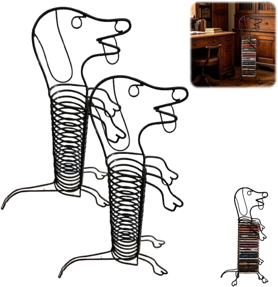 The Slinky Dog CD Rack, Fun Dog Shape CD Storage Organizer, Decorative Home Shelf Organizer, Space Saving Display Stand for Music Collection, Retro Style Gift for Music Lovers(2pcs)