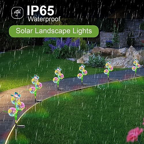 Solar Dandelion Garden Lights - 2 Pack, 2 Modes, Waterproof, Butterfly Garden Decoration for Patio Yard, Pathway - Image 3