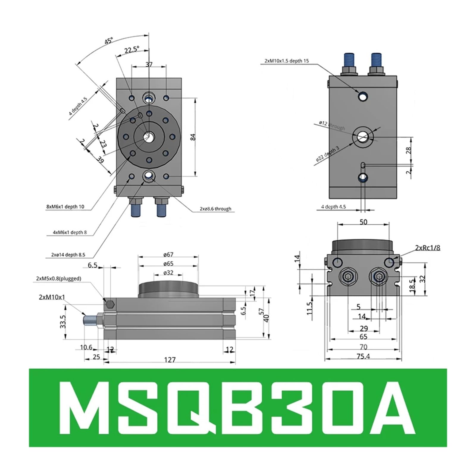 Regulowany obrotowy cylinder pneumatyczny 0-190 stopni MSQB10A MSQB20A MSQB30A MSQB50A MSQB10R MSQB70R MSQB100A MSQB200R | Cylinder pneumatyczny (MSQB30A)