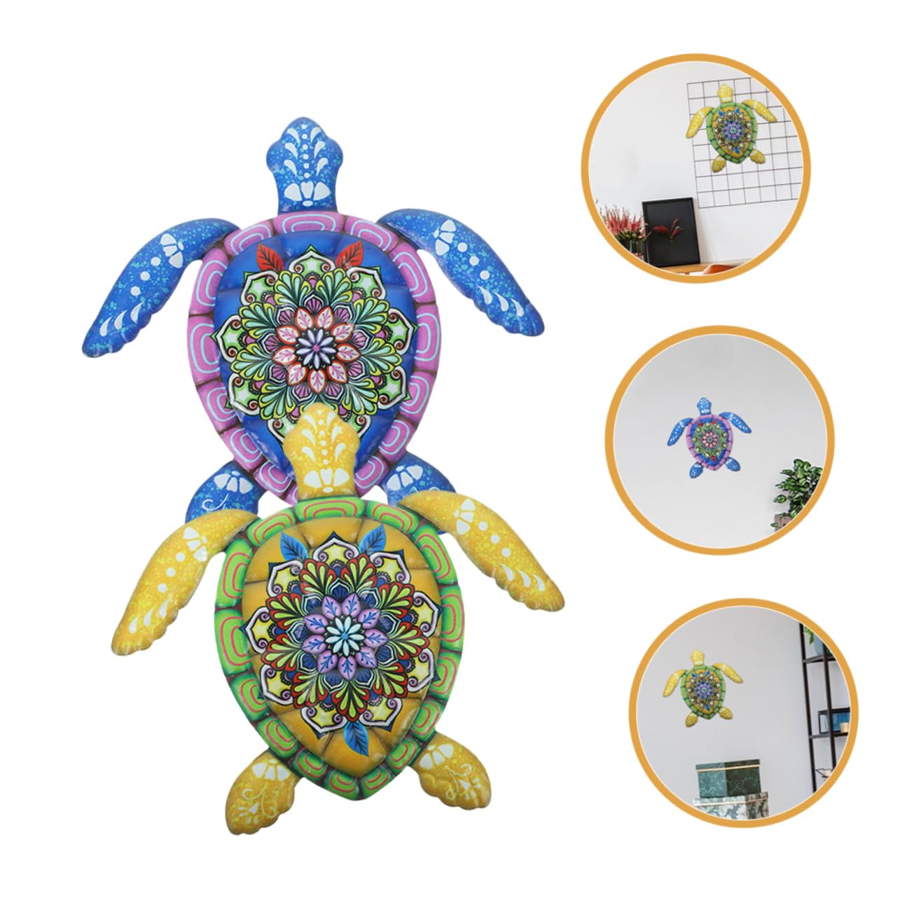 MUSISALY Schildkröten Wanddeko 2 Stück aus Eisen, Farbig für Gartenzaun | Rostbeständig, Lichtbeständig, für Garten und Park, Dekorative Wandskulpturen