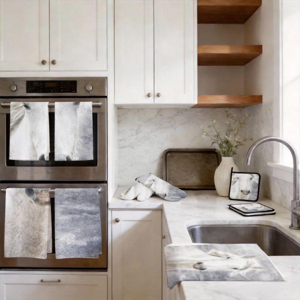 9PCS Majestic White Horse Decorazione Cucina e Accessori Set