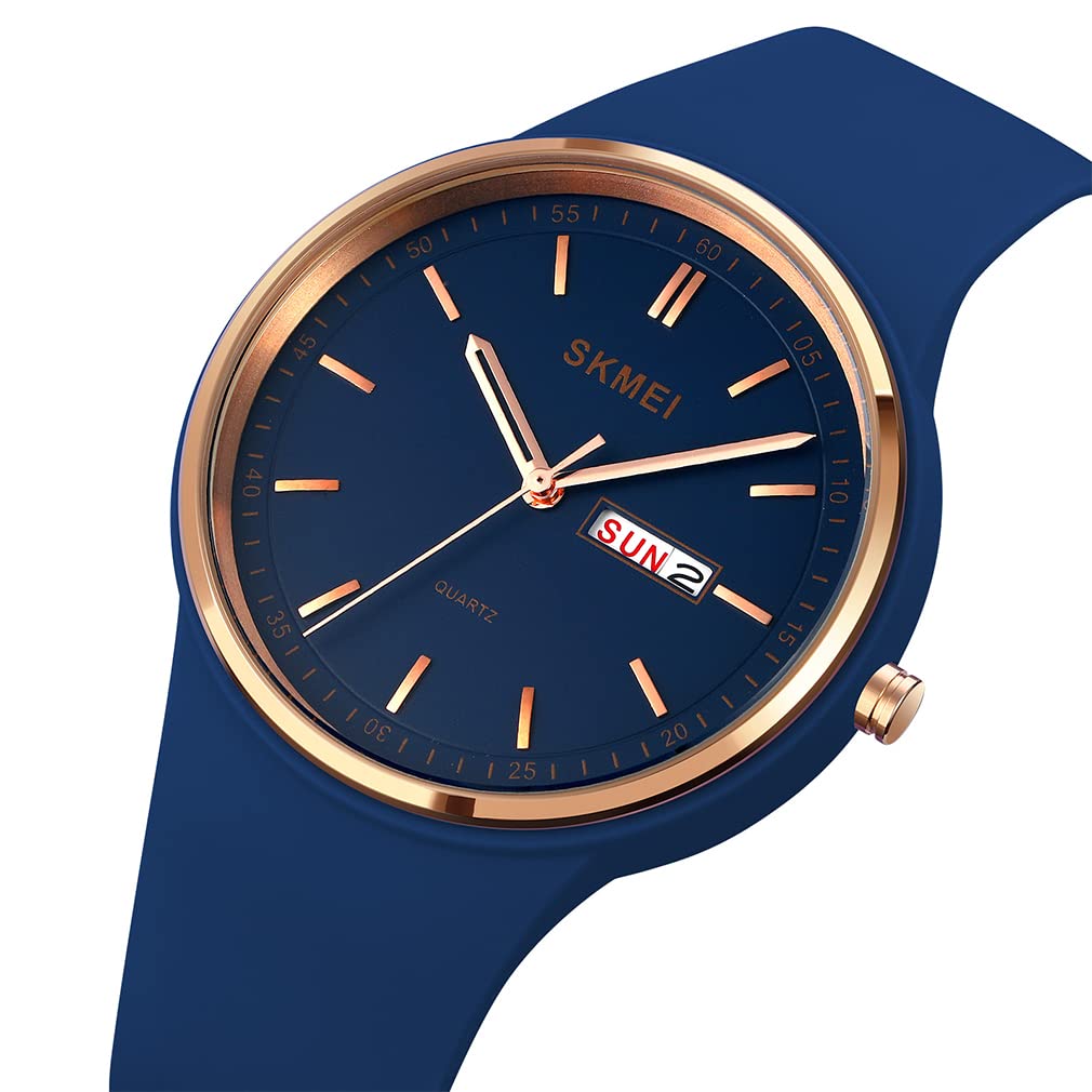 SKMEI Montre de sport pour jeune femme avec bracelet en silicone - Grand cadran - Étanche - Style décontracté - Simple - Quartz analogique - Jour - Date - Cadeau pour filles - Blanc