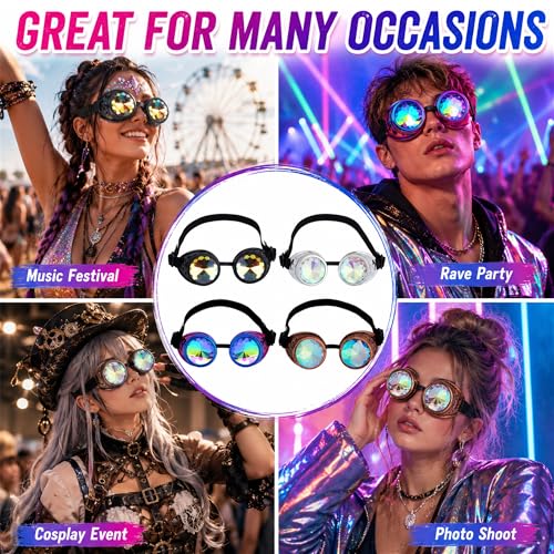 Image of 3-5 Days Delivery Kaleidoscope Rave Rainbow Crystal Lenses Steampunk Goggles