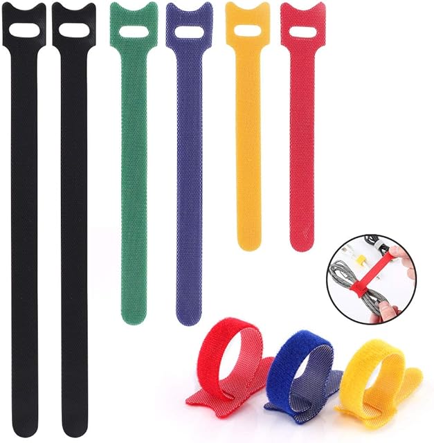 60 Pcs Cable Ties, Reusable Zip Ties, Cable Straps Tidy Wrap Hook and Loop for PC Computer Electronics Cable Organiser