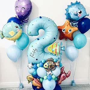 44-Piece Blue Ocean Animal Balloon Set - Underwater Theme For 2nd Birthday Parties & Decorations