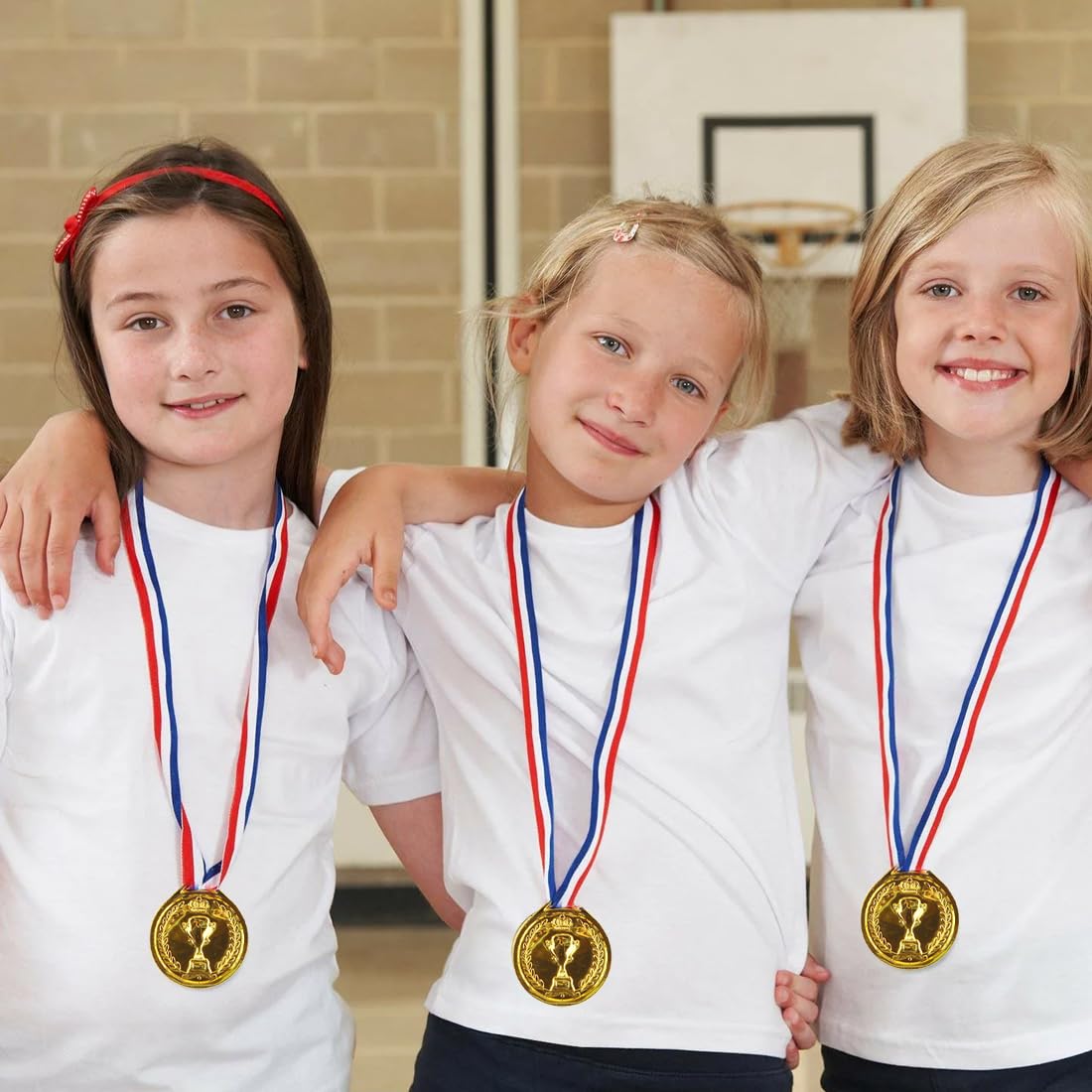 WUSJCOF 10 pezzi Medaglie vincitore in plastica, Medaglie per bambini, Medaglie personalizzate con nastri al collo, Bomboniere per bambini, Giochi per feste e giornate sportive scolastiche (Oro)