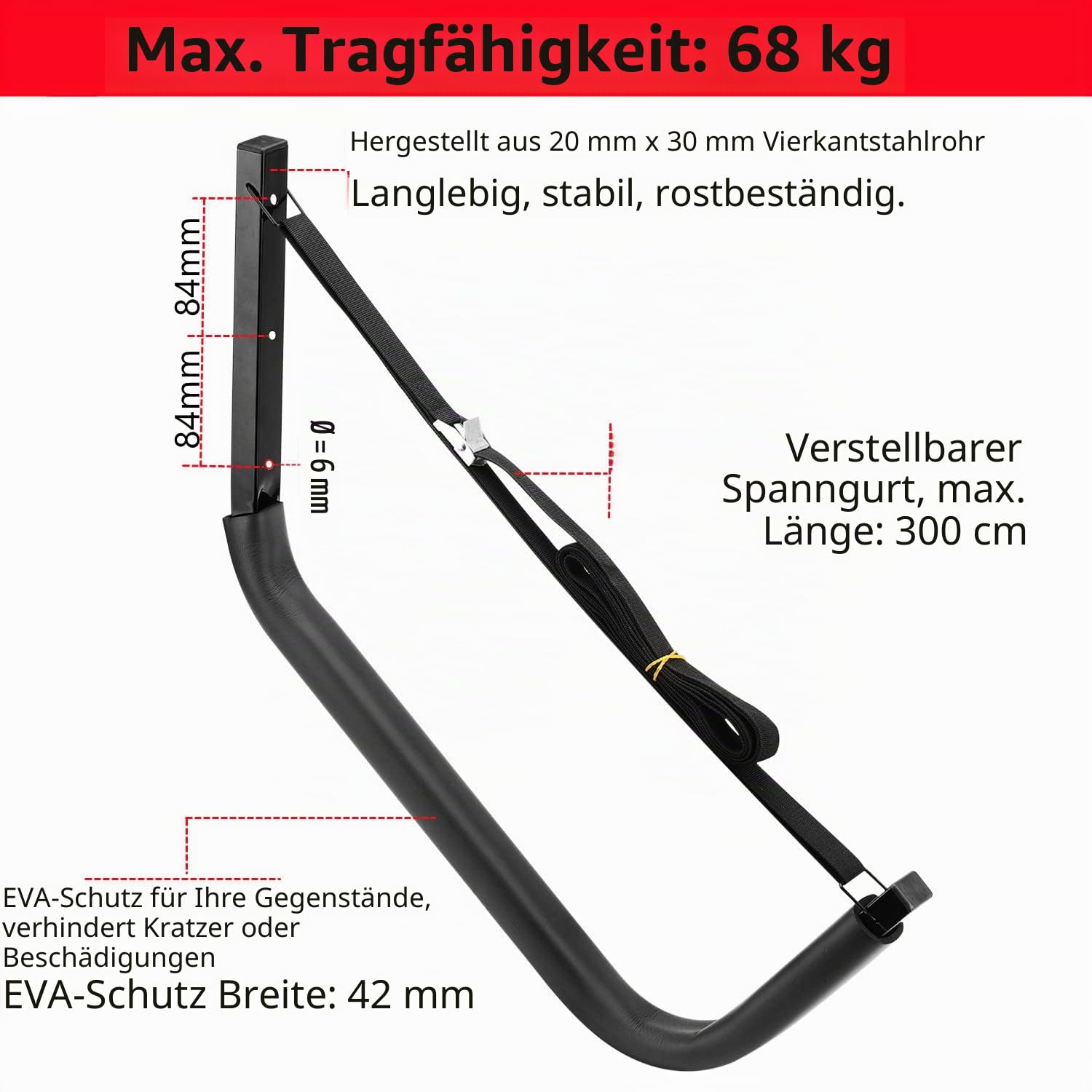Kajak-Aufbewahrungsregale, 4 Stück, freistehende Kanus, Garagenhaken, 50 cm Wandhalterung, Surfbrett-Aufhänger und Stand-Up-Paddle-Board-Halter, jeder Aufhänger Tragkraft 68 kg (54 x 50 cm)