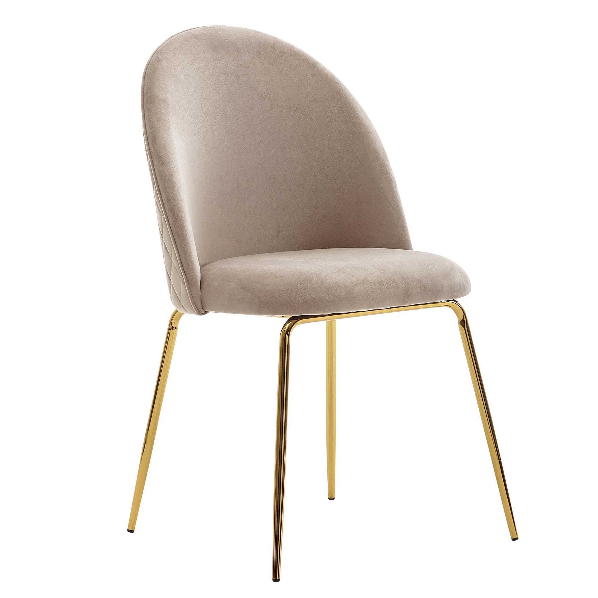 Eetkamerstoel (set van 4), beige twill fluwelen stoel, metalen frame, metalen poten (44x40x86 cm