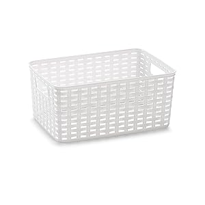 PLASTIC FORTE Rattan Cesta, Blanco, 29 x 19,5 x 13