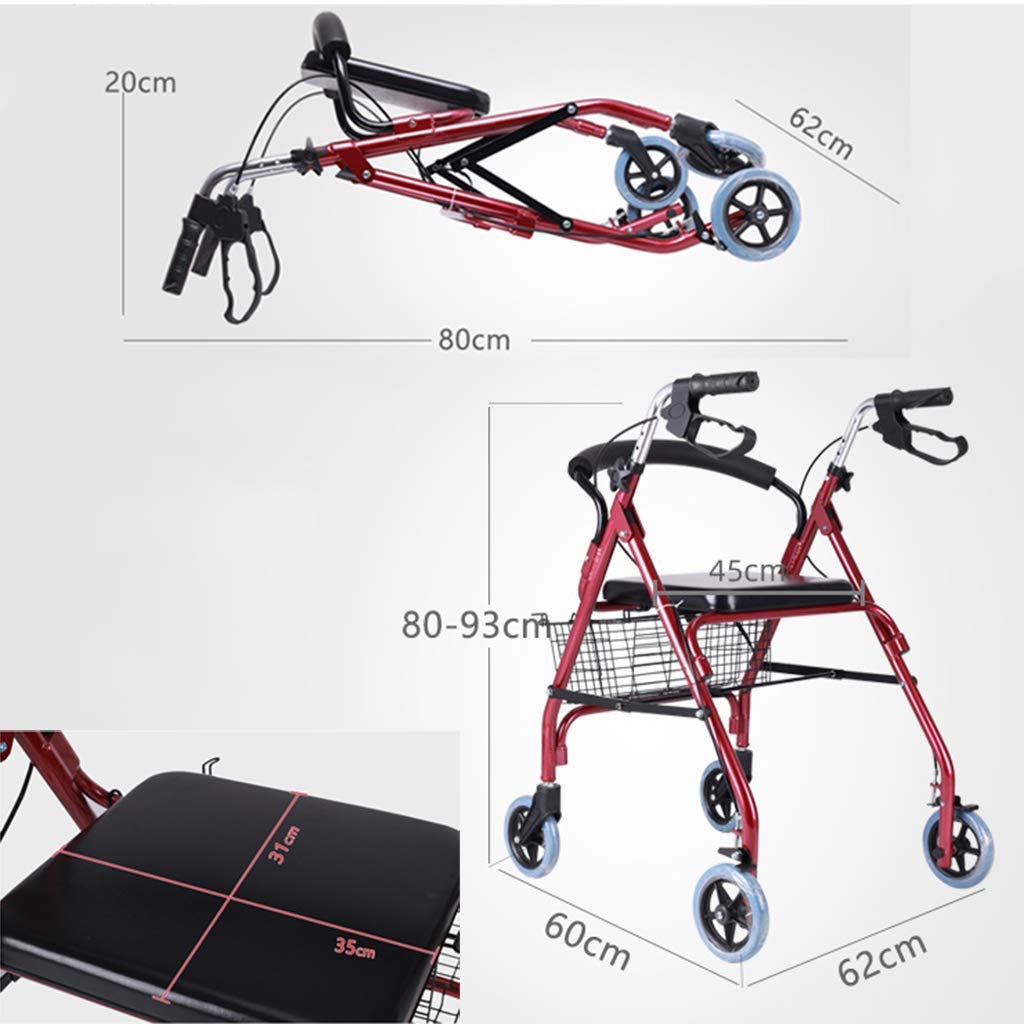 Andador para personas mayores con altura ajustable, ligero, plegable, de 4 ruedas, con cesta de asiento, andador para adultos de aluminio Lofty Ambition