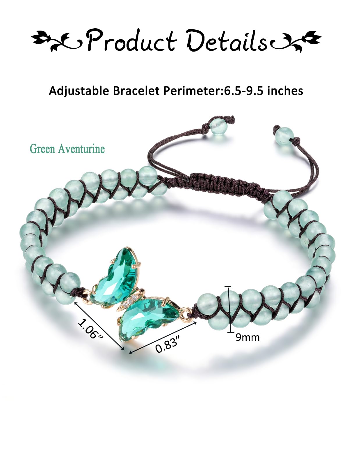 LLXYWJ Bracciale con Farfalla di curativo, Regali di Gioielli per Le Donne, Braccialetto con Perline a Doppio Strato Regolabile con Pietre preziose Naturali per Le Donne, Le Ragazze, la Mamma, Il