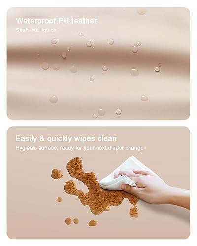 Miniatura 3 de YACODAVO Cambiador de bebé lavable para tocador y mesa, cómodo cambiador de pañales con funda de cuero impermeable y fácil de limpiar, marrón claro
