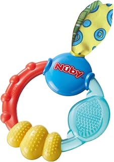 Nuby Wacky Teething Ring Multicolor - Crinkly Fabric, Multiple Textures for Gum Relief & Baby Teething 0M+
