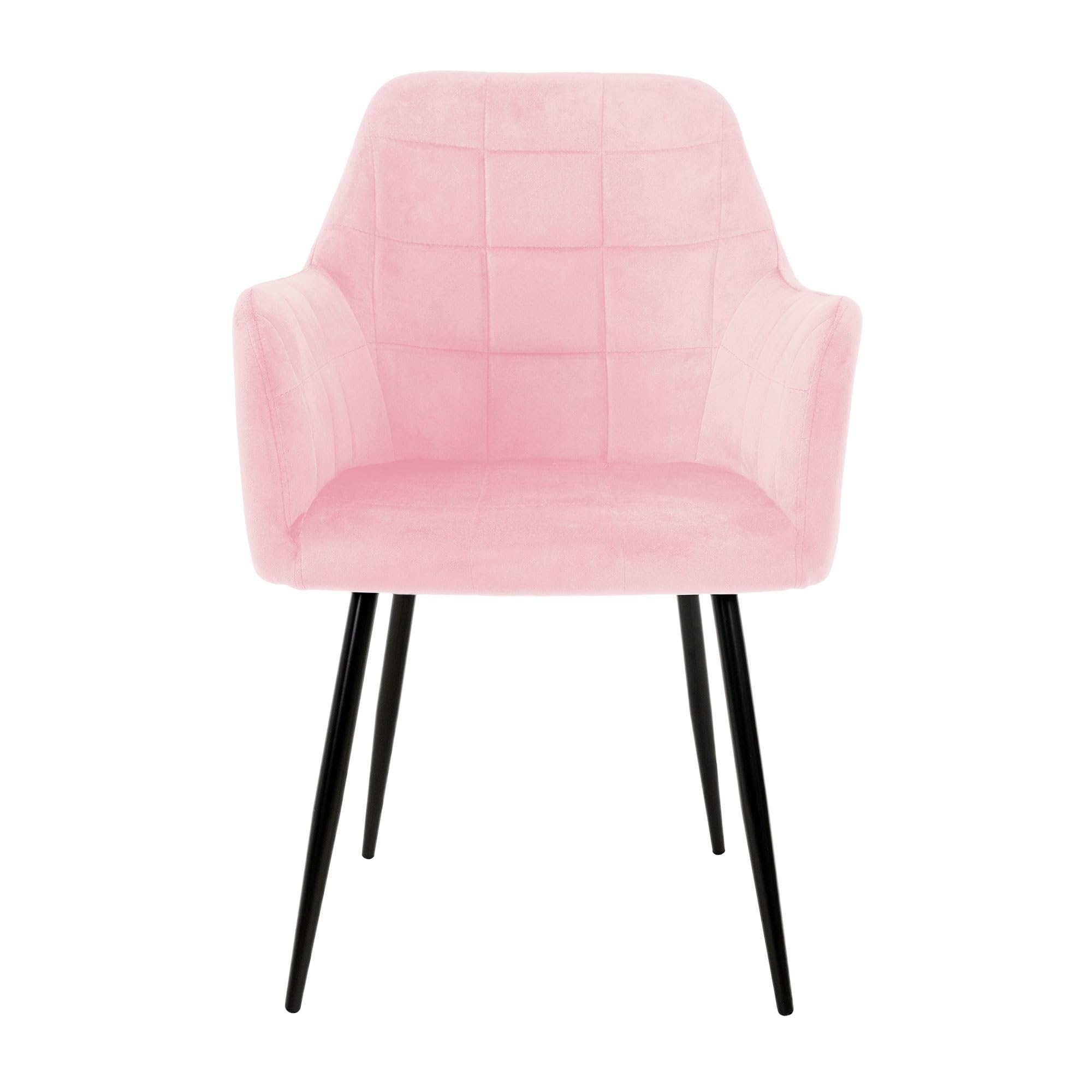 ECD Germany Lot de 4 Chaises de Salle à Manger - Assise Siège Rembourrée en Velours - Structure en Métal - Fauteuil avec Accoudoirs - Chaise de Salon - Chaises de Réception pour Bureau - Rose