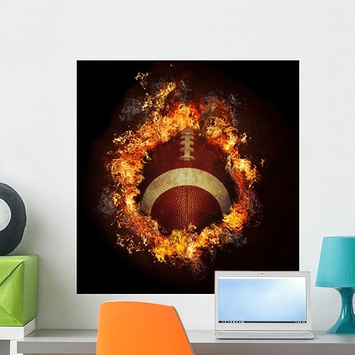 Fútbol en llamas calientes WM135760 - Adhesivo para pared, diseño de llamas de fuego caliente (24 pulgadas de alto x 24 pulgadas de ancho)