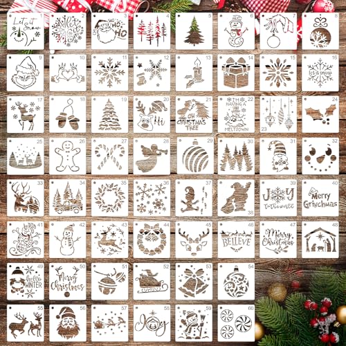 MWOOT 60 Pièces Pochoirs de Noël pour Peindre sur Bois,Pochoirs de Noël Réutilisables pour l'Artisanat, Modèles Dessin de Fêtes pour Toile, Mur,...