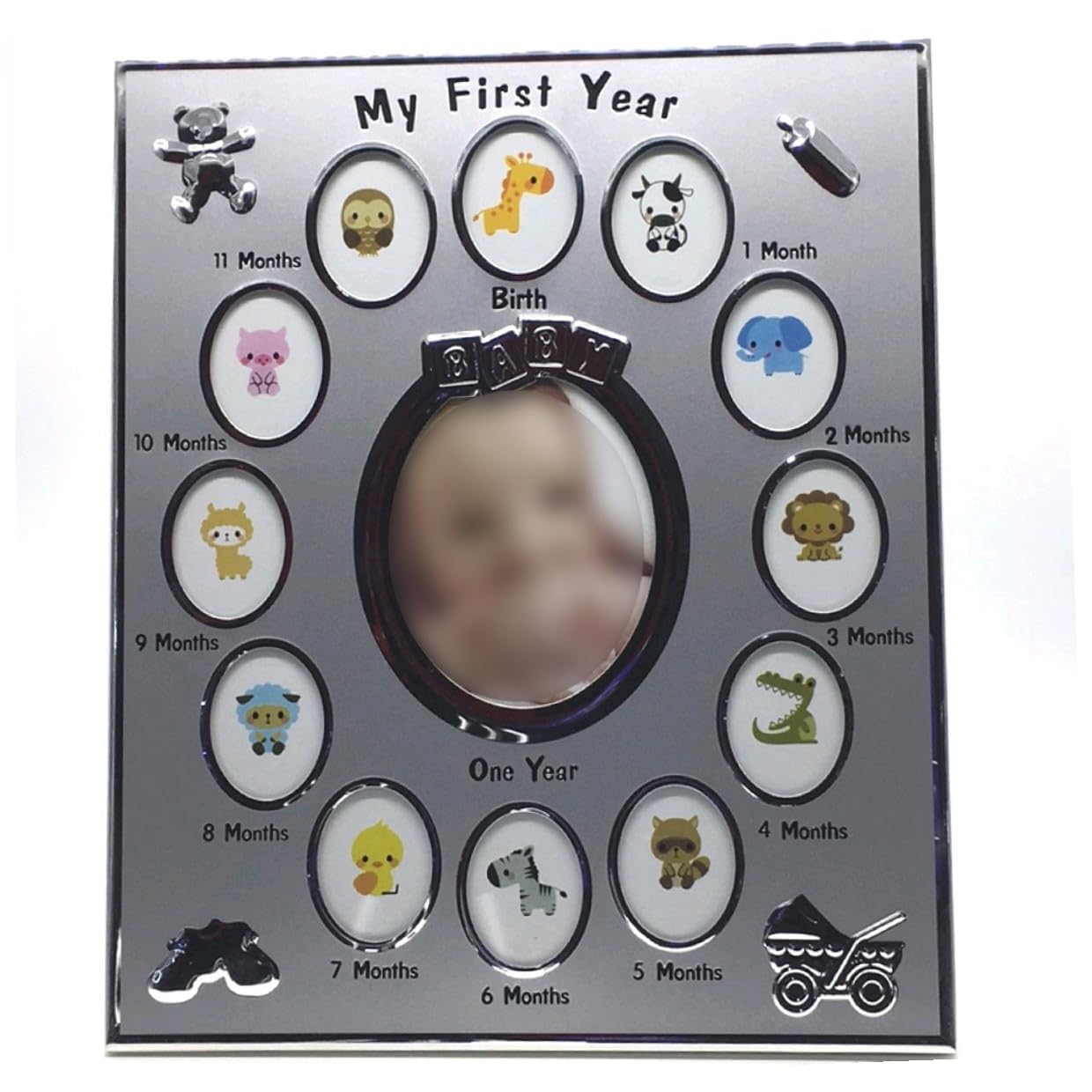 ORFOFE Marco de Fotos de Primer Año para Ñiño, 12 Meses, Plata
