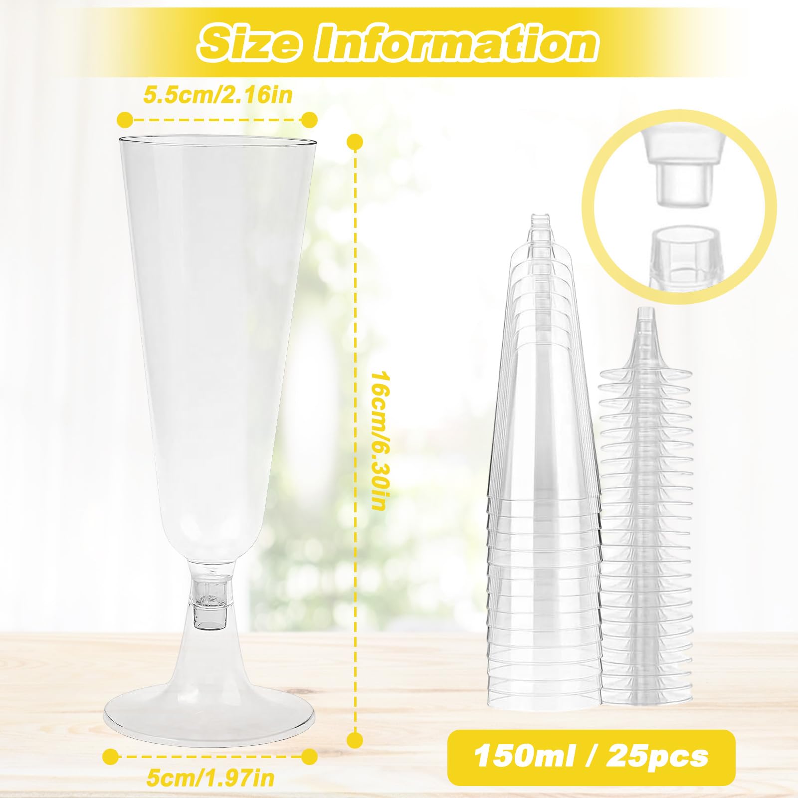 25 Flute Champagne Plastica Rigida Trasparente, Calici Vino Lavabili Riutilizzabili 150ml, Calice Eleganti Trasparenti, Tazze Flauti Cocktail,Bicchieri Spumante per Feste Matrimoni Compleanni Natalizi