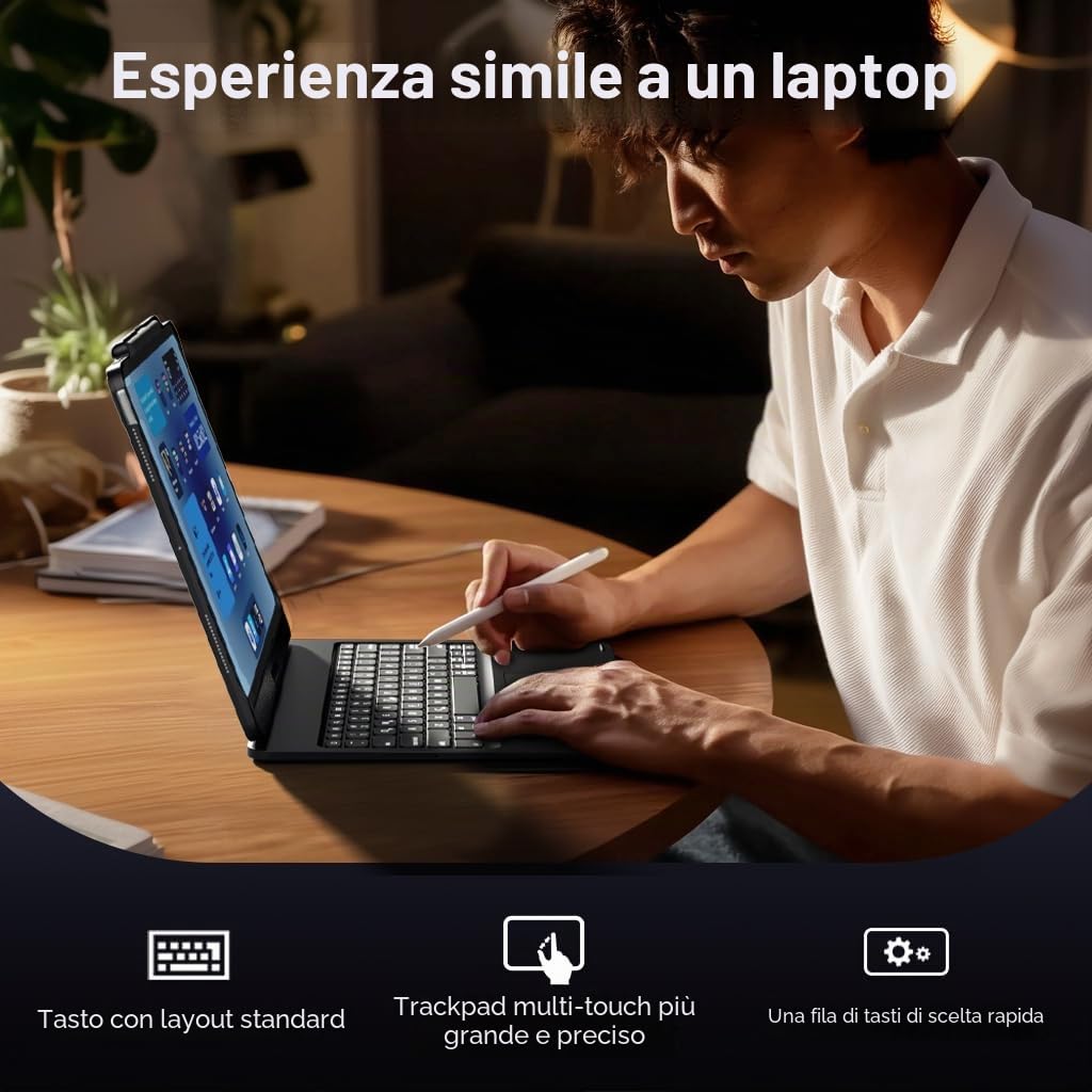 doqo Custodia con tastiera per iPad Air da 13 pollici (M4/M3/M2), iPad Pro 13 (M5/M4), iPad Pro 12,9" (6ª/5ª/4ª/3ª gen) Custodia con tastiera girevole a 360°, trackpad, retroilluminazione a 7 colori