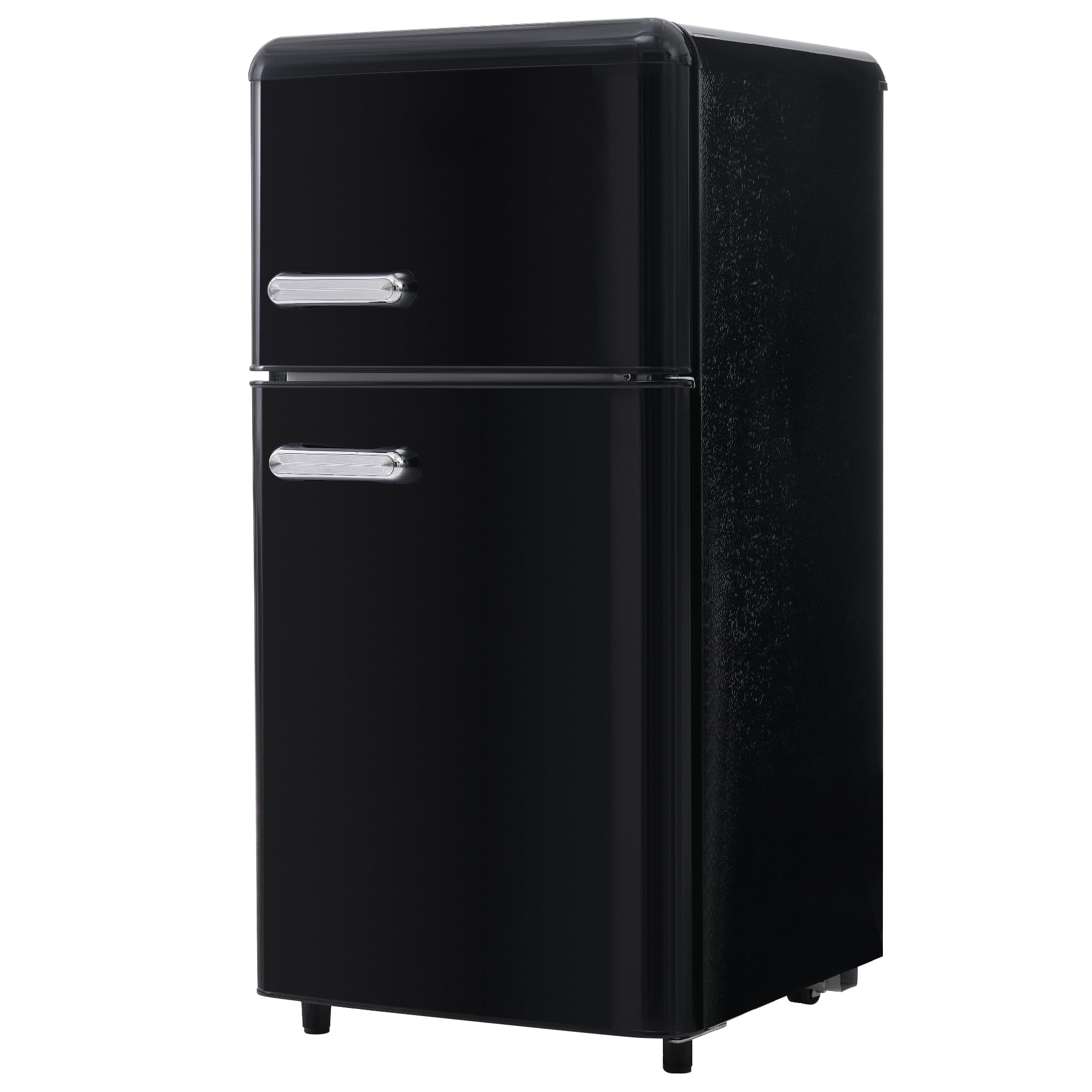 Merax Réfrigérateur rétro à double porte, 72 litres, avec compartiment congélateur de 21 litres, 120 kWh/an, éclairage LED - Noir