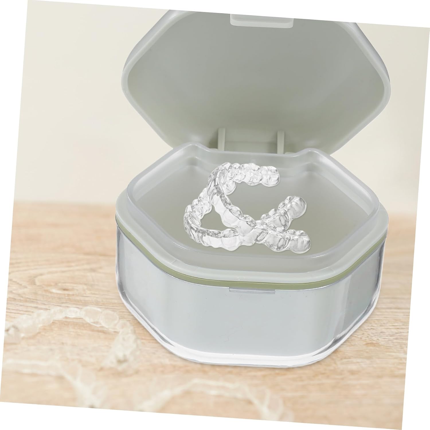 ORFOFE Travel Friendly Storage Box for Dentures and Mouthguards with Integrated Cleaning Light Green Organizer for Effortless Maintenance