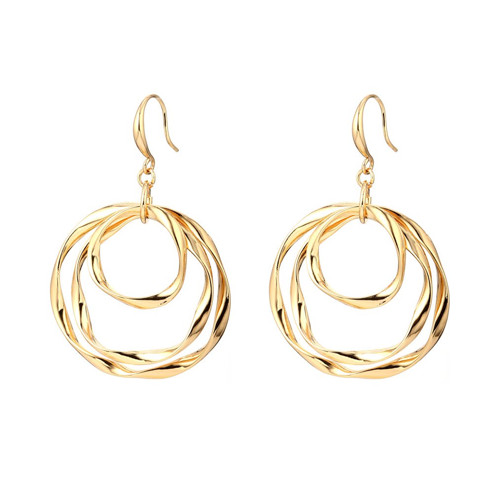 Boucle d'oreille géométrique tricolore style tree hoop en alliage
