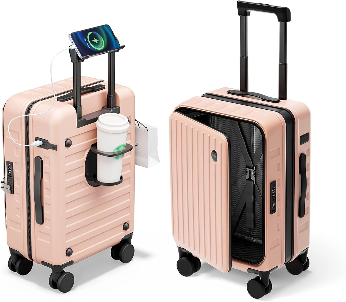 Expandable Lightweight PC Hard Shell Suitcase, 20-inch Luggage with TSA Lock, Top Opening & Cup Holder - Ideal for Business Travel Suitcase (Pink, Carry-on 20-Inch)