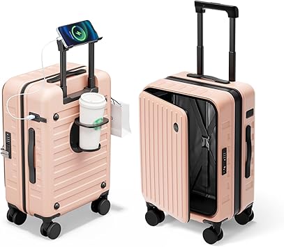 Expandable Lightweight PC Hard Shell Suitcase, 20-inch Luggage with TSA Lock, Top Opening & Cup Holder - Ideal for Business Travel Suitcase Pink, Carry-on 20-Inch