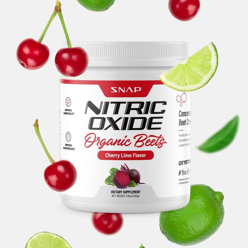 Snap Supplements Organic Nitric Oxide Booster Beet Root Powder - Supports Blood Pressure, Heart Health, Natural Energy - Circulation Superfood, 30 Serving, 250g (Cherry Lime) : Health & Household