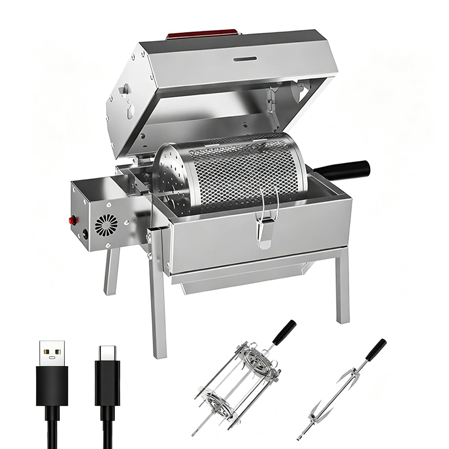 Parrilla giratoria USB-C, asador acero para camping