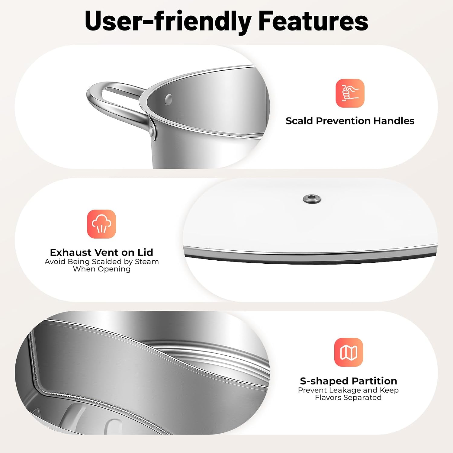 Stainless Steel Hot Pot with Lid, 28 cm Hotpot Split Pan with 2 Spoons, Hotpot Pot Dual Hot Pot Thickened Separating Soup for Induction Hob and Gas Cooker image 5
