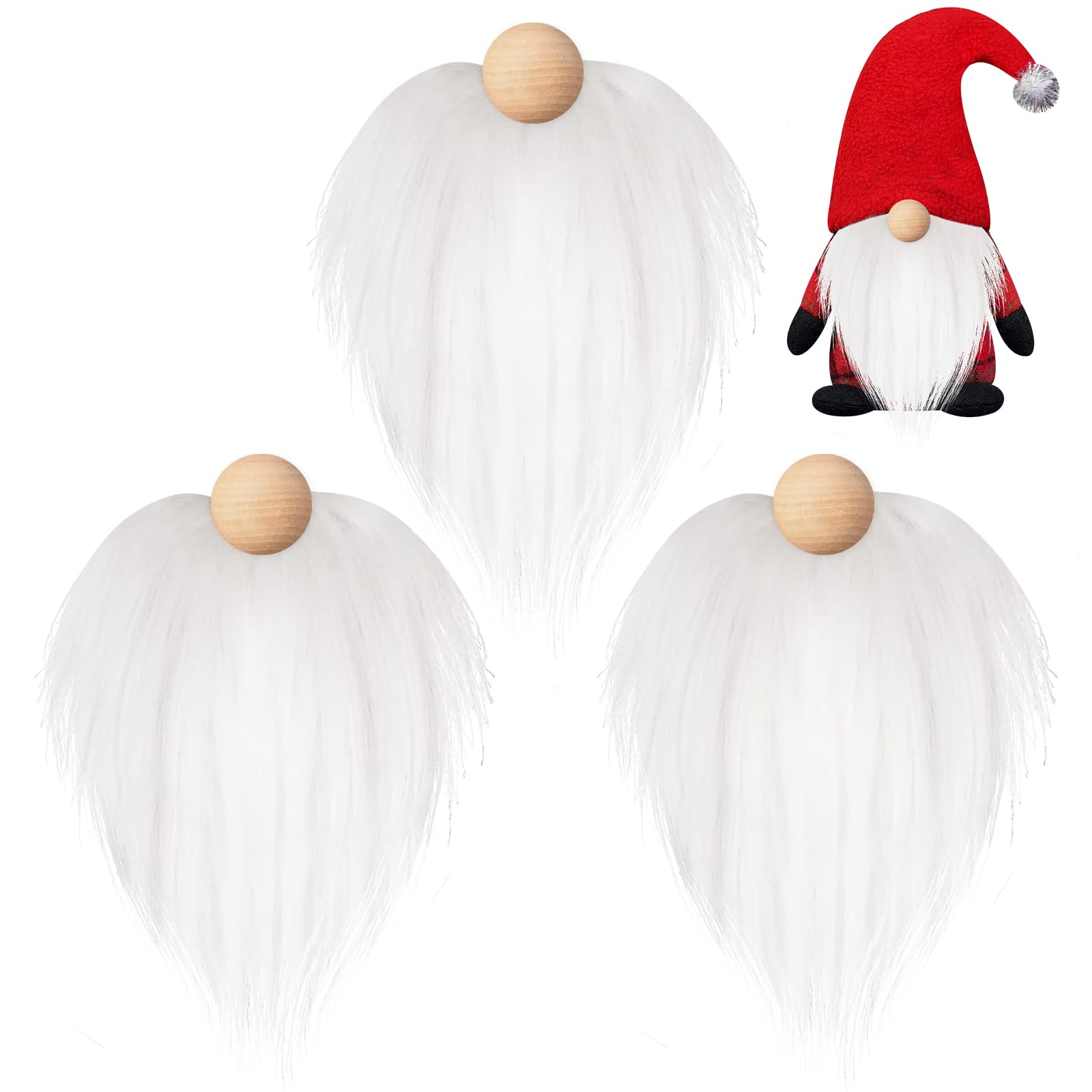 3 Stück Vorgeschnittener Wichtelbart, Weihnachten Wichtel Zubehör Set mit Kunstfell Bart Wichtel und Holzkugeln, Wichtelbart zum Basteln, Weihnachten Wichtel Bart zum Basteln für DIY Weihnachten Deko