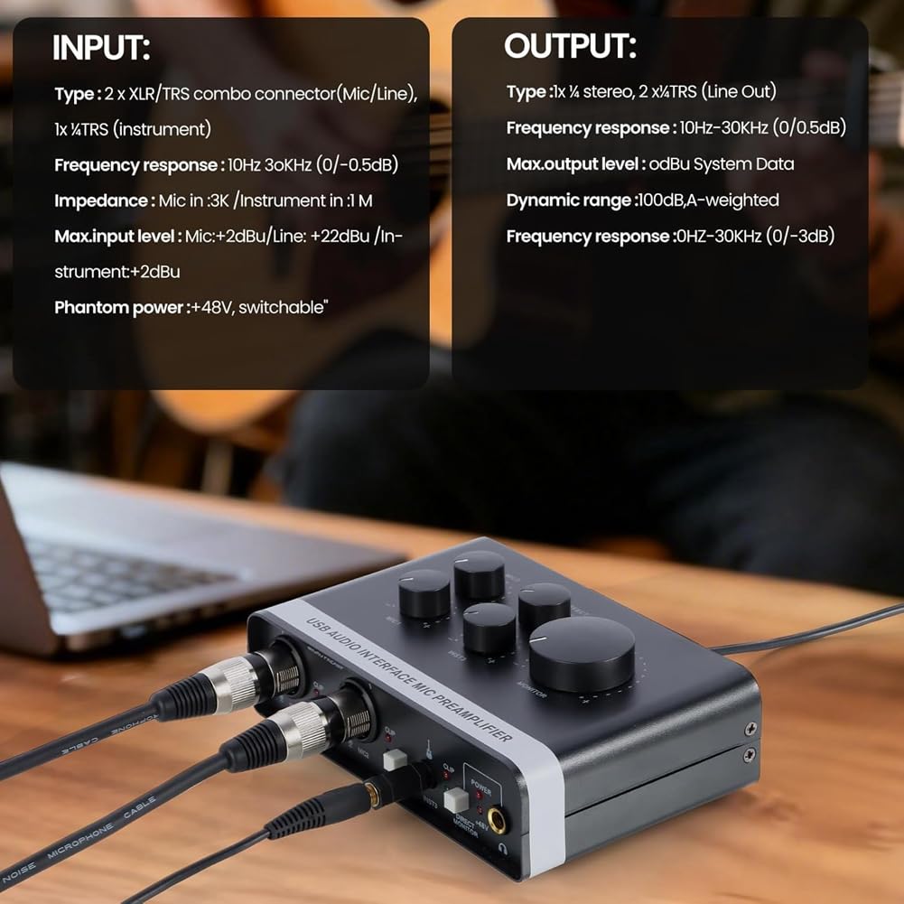 Interfejs audio USB przedwzmacniacz mikrofonowy przedwzmacniacz mikrofonowy zasilanie fantomowe do nagrywania, transmisji na żywo, podcastów do domowego studia