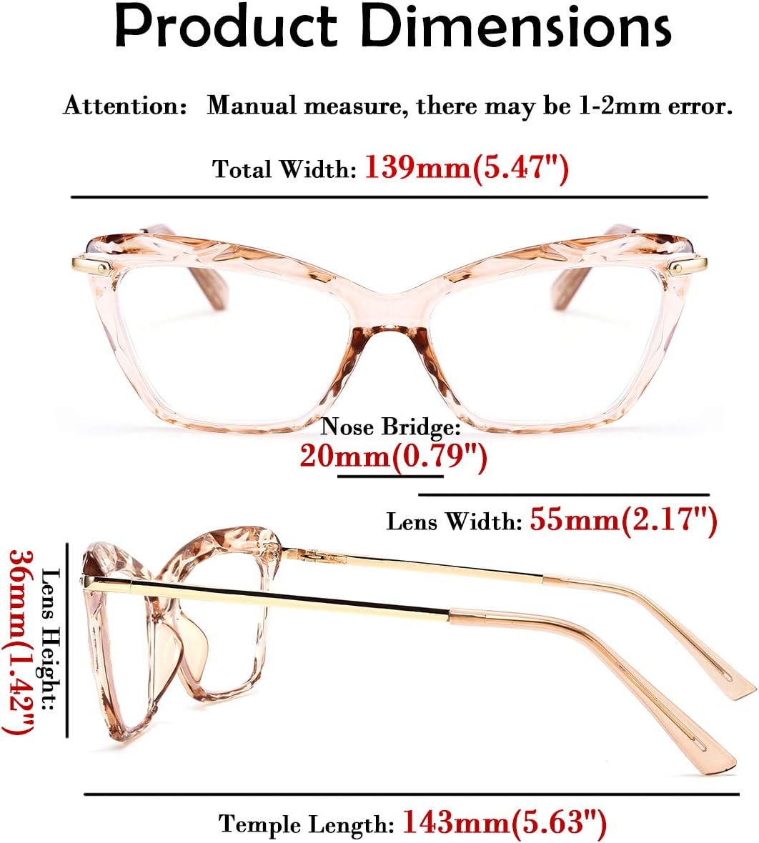 FEISEDY Crystal Cat Eye Reading Glasses Blue Light Blocking Reader Anti Eyestrain Glasses B2596 Champagne 3.00x - Image 7