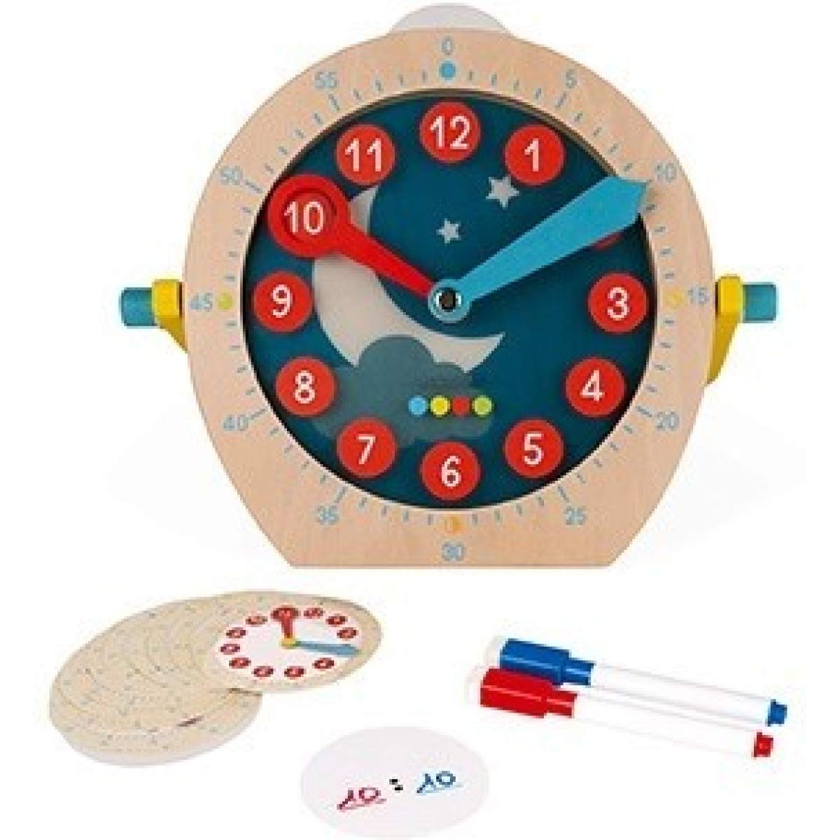Janod Essentiel Apprendre l'Heure Jeu Éducatif Bois Apprentissage Chiffres Mathématiques 22 Accessoires 5 Ans