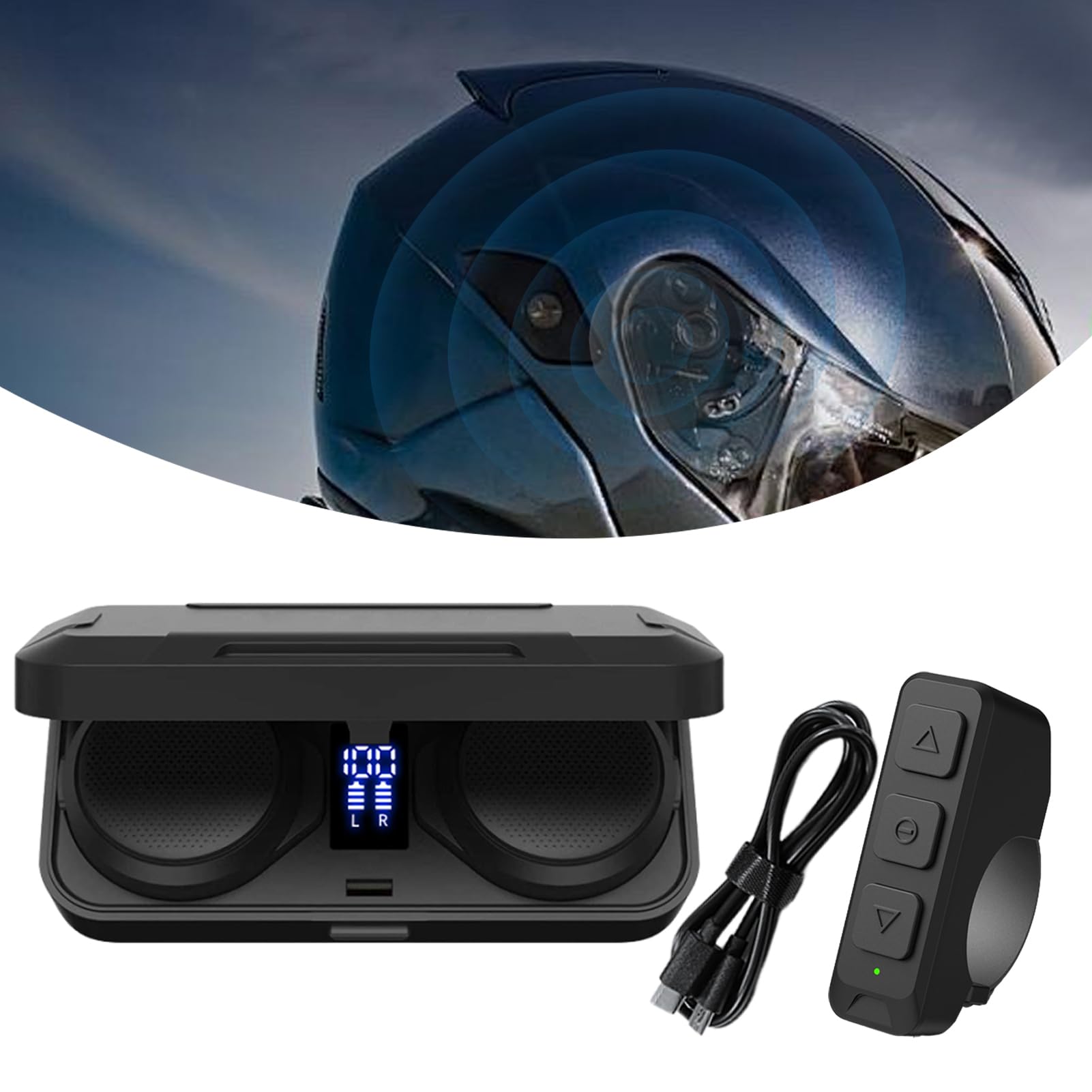 Interfono moto per casco rigido Cuffie portatili, ricaricabili e | Display A LED Custodia di ricarica per auricolare, moto, cuffia impermeabile, guida, viaggio, pendolarismo