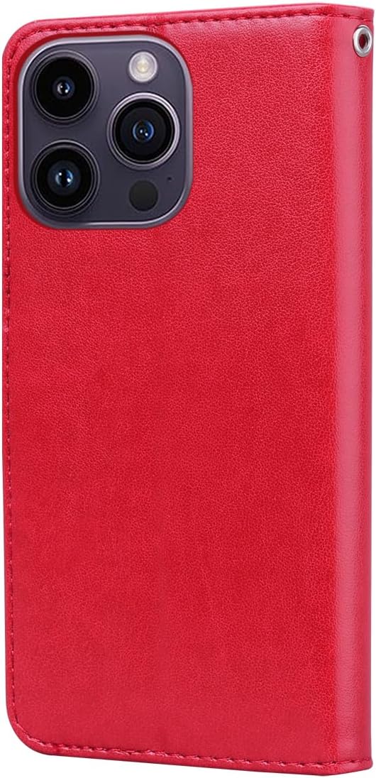iPhone 14 Pro Case with Card Holder and Kickstand, Floral-Red Faux Leather Wallet Flip Case for Women, 6.1 Inch - Image 9