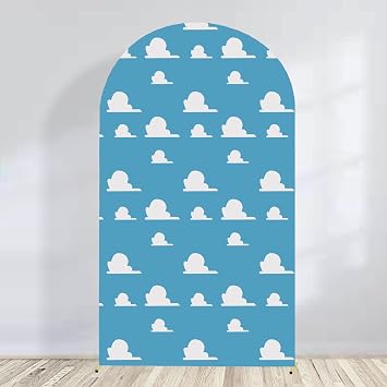 Arch Backdrop Cover Blue Sky White Clouds Background Little Boys Cartoon Hero Newborn Toy Themed Party Decoration Baby Shower Kids Birthday Decor Props 6FT