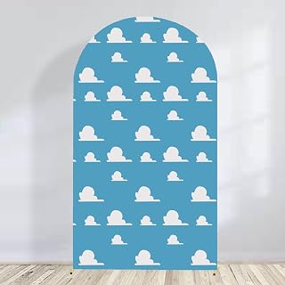 Arch Backdrop Cover Blue Sky White Clouds Background Little Boys Cartoon Hero Newborn Toy Themed Party Decoration Baby Shower Kids Birthday Decor Props (6.6FT)