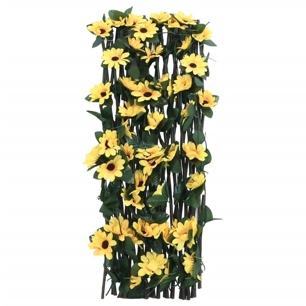 Enrejado con Hiedra Artificial, PVC Y Madera, Celosías para Terraza Exterior, Celosía Extensible, Enrejado para Plantas Trepadoras, Color Amarillo, 5 Piezas, 180x60 cm