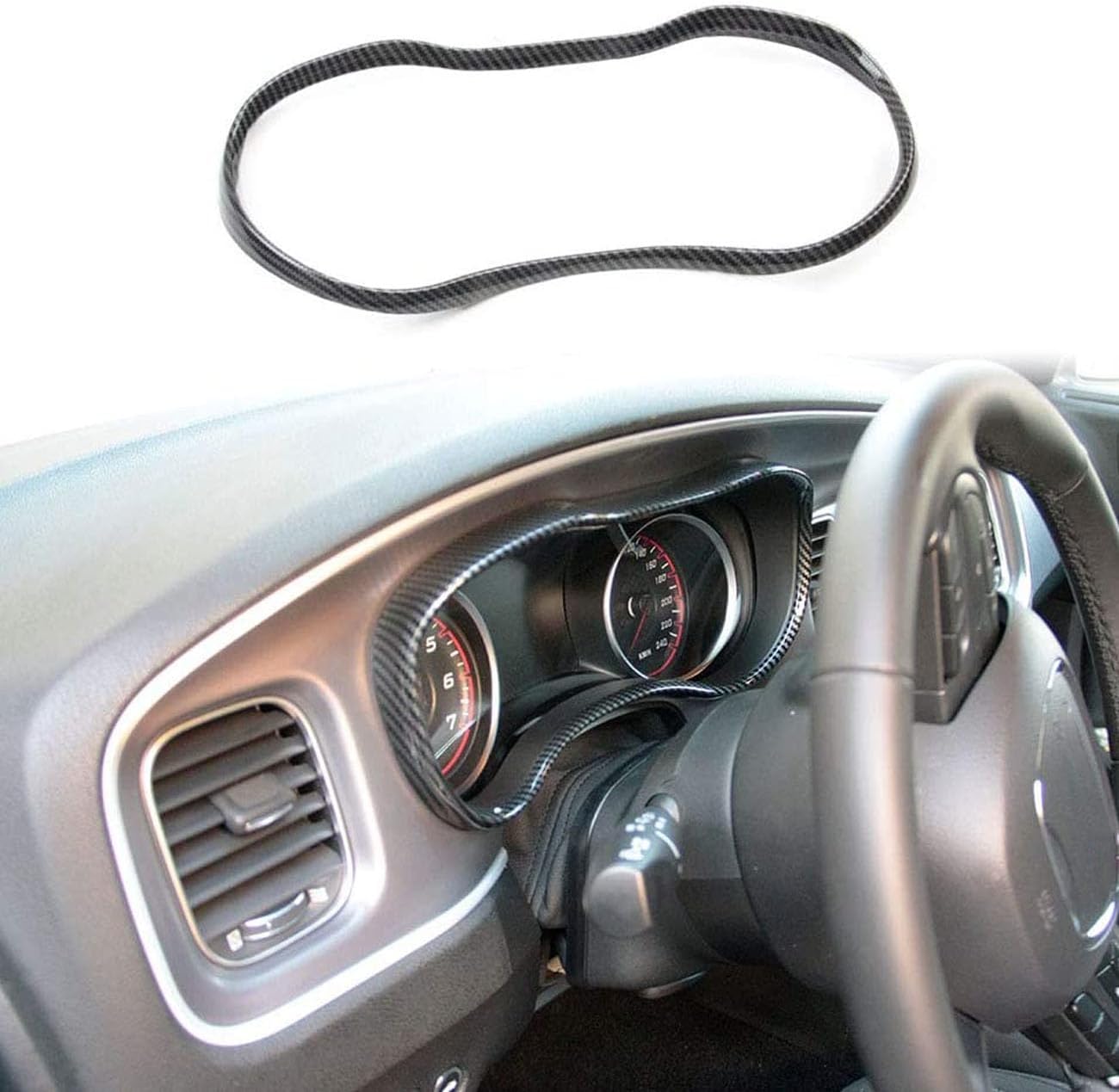 crosselec Carbon Fiber Dashboard Meter Panel Frame Cover Trim Interior Decoration Accessories for Dodge Charger 2015-2020