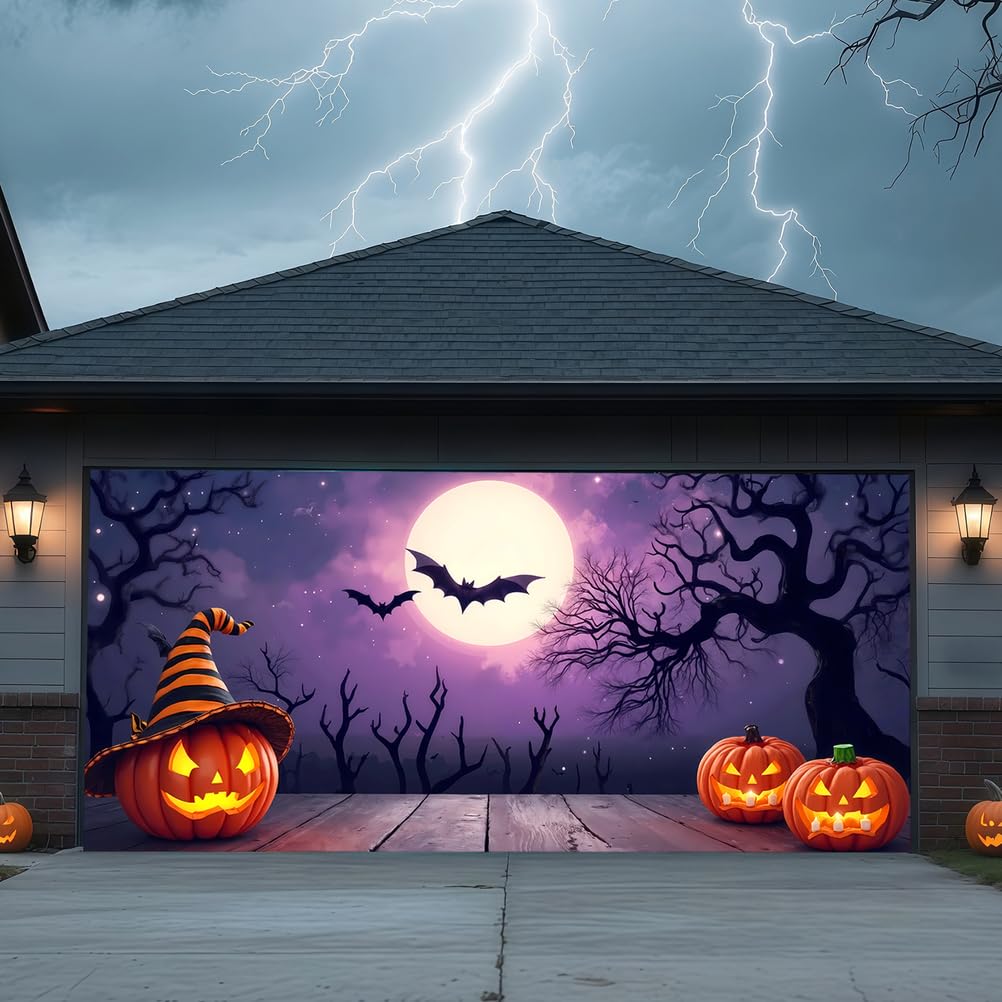 Zfflyh Bat Halloween Garage Door Cover Decorations Banner, Large Halloween Hanging Backdrop Door Cover Wall Decorations For Outdoor Holiday Decorations,,13 * 6